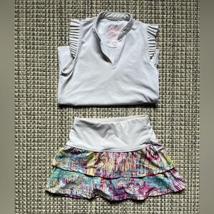 Girls Sporty White Top and Colorful Skirt Set
